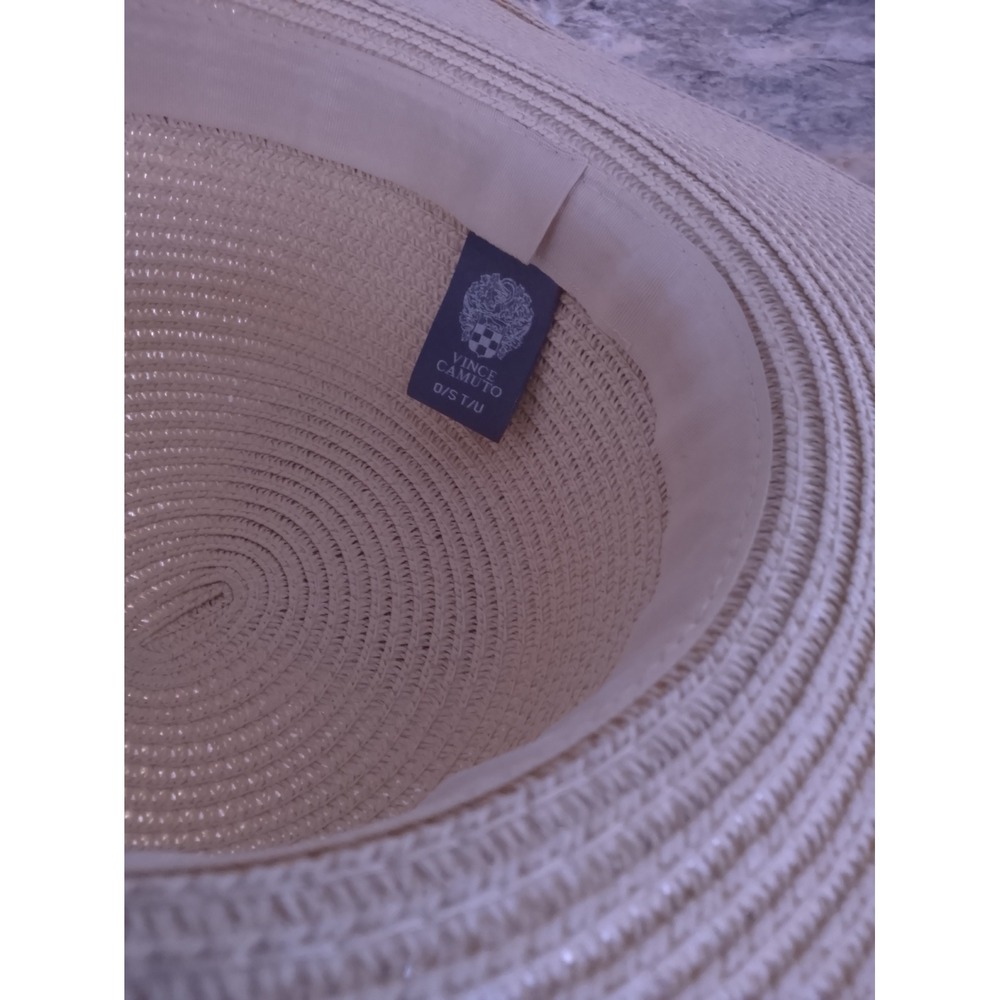Vince Camuto Womens Wide Brim Straw Sun Hat Cream with Black Ribbon Bow O/S - Picture 5 of 5